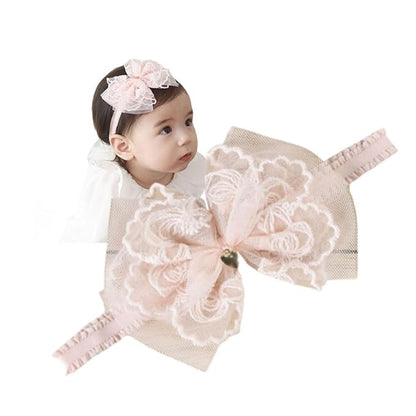 Lace Flower Bow Baby Girls Headband Pink Knot Infant Wrap Soft Chiffon Elastic Baby Turban Hair Band for Newborn Infant Toddler Kids (Pink D)