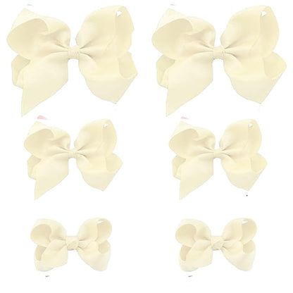 Ivory Bows for Girls,6PCS Hand-made Grosgrain Ribbon Hair Bows Alligator Clips Hair Accessories for Little Teen Toddler Girls Kids (Ivory)