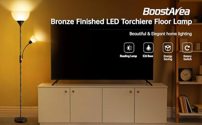 BoostArea Floor Lamps for Living Room, Standing Lamp, 71" Torchiere Floor Lamp with Reading Lamp, 3 Way Switch, Corner Floor Lamps for Living Room/Bedroom, Rustic Bronze Floor Lamp(E26 Base, No Bulb)