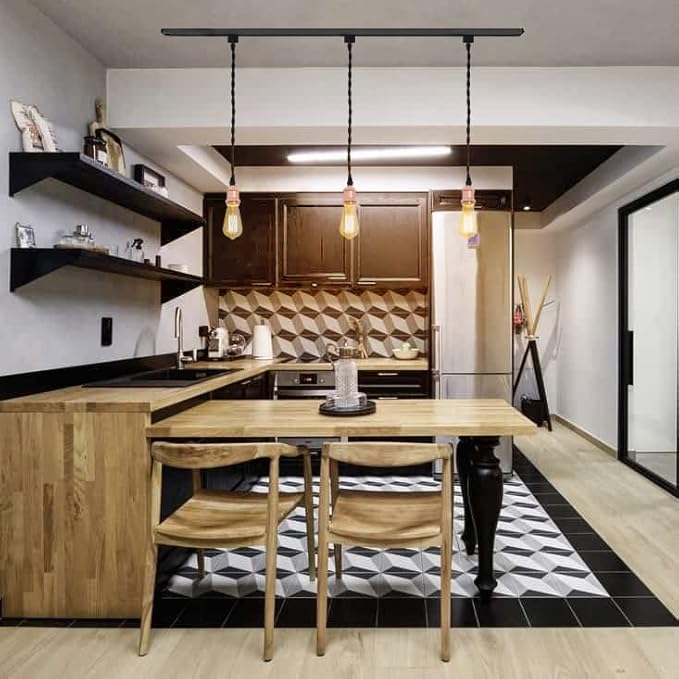 Kiven H-Type Wire Track LightPendants, 7 Inch Cord Length Black Weave Rope, Restaurant DecorativePendant Light Industrial Pendant Lamp 3 Pack,Bulb Not Included（Rose Gold）