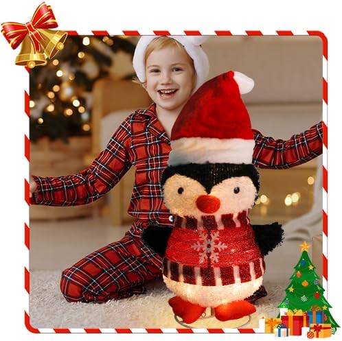 Christmas Penguin Lighted Display with LED Warm White Lights for Indoor/Outdoor Decorations