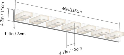 Ralbay 46" LED Chrome Vanity Lights 7 Lights Acrylic Stainless Steel LED Modern Vanity Lights Chrome Bathroom Lighting Fixtures Over Long Mirror (Natural White Light 4500K)