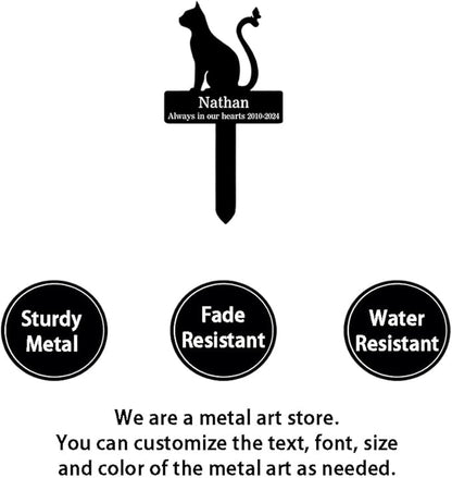 Custom Cat Memorial Grave Marker Stake Sign, Personalized Pet Cat Memorial Plaque Grave Marker, Outdoor Cat Garden Decor Remembrance Stake, Customized Cat Name Tombstone Metal Stake