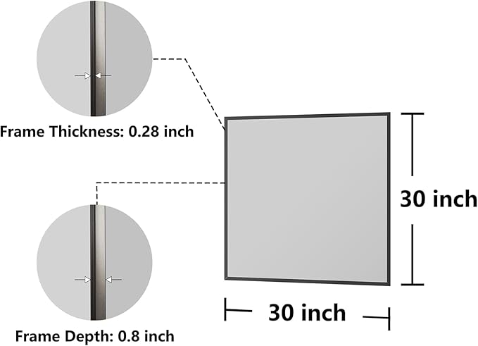 Koonmi Bathroom Mirror 30x30 Black Bathroom Wall-Mounted Mirrors, Modern Vanity Mirror for Bedroom, Living Room, Aluminum Alloy Frame Allow to Hang Horizontally or Vertically