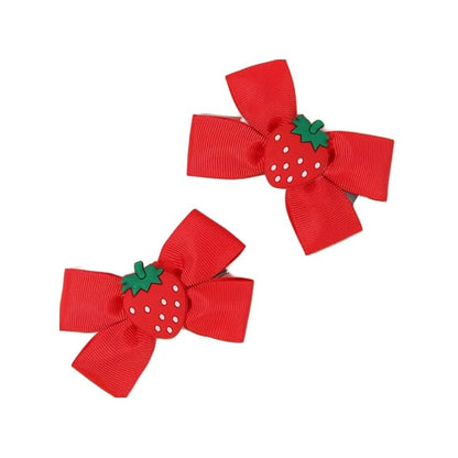 Strawberry Snap Clips Baby Girls Fruit Hair Bow Clips Strawberry Hair Ring Tie BBW24 (Set-C)