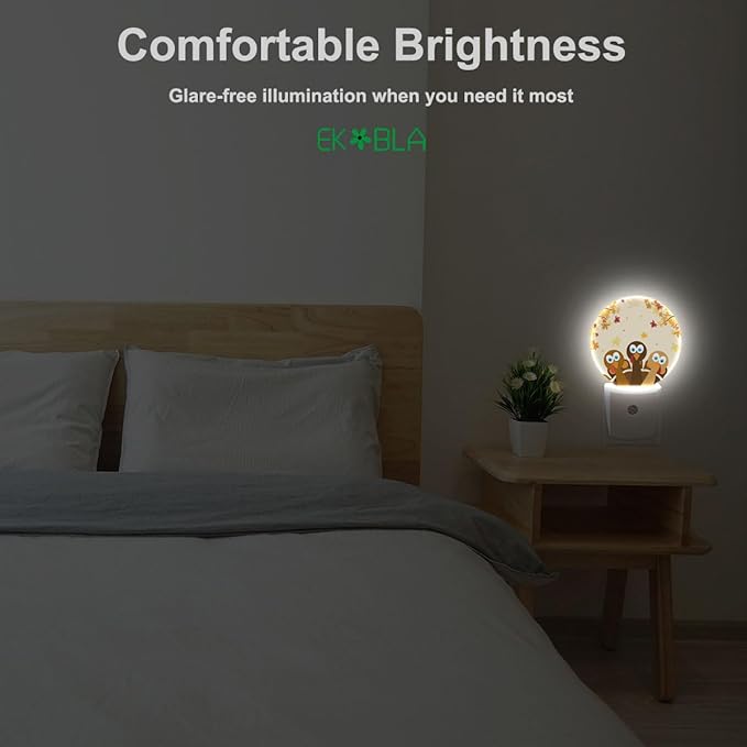 EKOBLA Thanksgiving Turkey Plug-in Night Light, Autumn Red Maple Leaf LED Nightlight with Light Sensor for Home