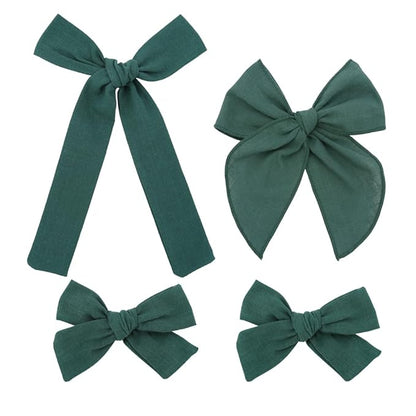 3 Styles Hair Bow Clips for Little Girls Toddler Baby Mom Women Hair Barrettes Accessories 4 Pcs Cotton Linen Bows Forest Green