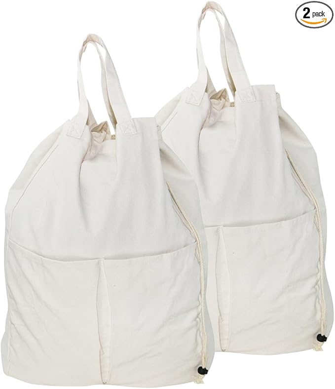 Pack of 2, 100% Breathable Cotton Canvas Laundry Backpack