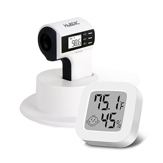 HubiBaby Forehead Thermometer for Adults and Kids, Digital Infrared Thermometer for Baby, Touchless Thermometer with 3 Color Fever Alarm, Fast Reading, Mini Hygrometer Combo (Black)