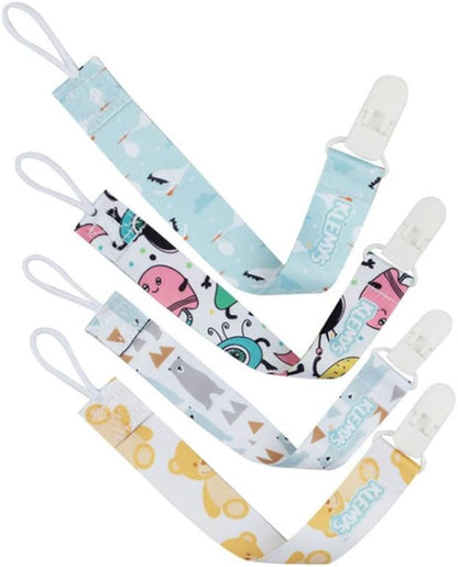 Baby Pacifier Clips, 4 Pack Binky Paci Holder and Leash Unisex for Boys and Girls Fits for Most Pacifier, Binkie Styles & Baby Teethers & Toys and Gift Universal Fit