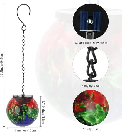 Solar Hanging Lanterns Outdoor, Waterproof Gazing Ball Lights, Hanging Glass Globe Light for Garden Yard Tree Home Xmas Decor,Green Splash-Ink