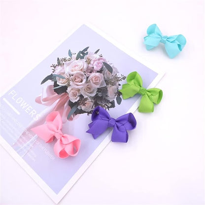 24 Colors Boutique Hair Bow Clips for Little Girls Grosgrain Ribbon Bow Alligator Hair Clip Toddler Baby Girl Kids Hair Accessories (24 pcs/3 Inch)