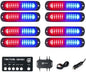 Xprite Red Blue LED Surface Mount Strobe Police Lights Kit, w/Control Panel Emergency Safety Warning Flashing Grille Cop Marker Light Assembly for Vehicles Trucks ATV UTV Motorcycle 8PCS