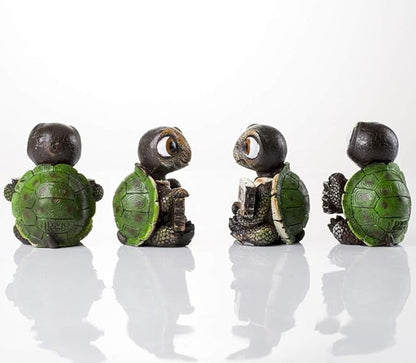 4 Pcs Sea Turtles Statue and Figurines with Funny Signs for Home Decor Gifts