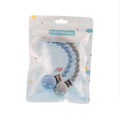 Kids Heroes Silicone Pacifier Holder Clip with One Piece Design for Baby, 2 Pack (Blue and Grey)