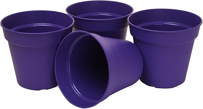 Mintra Home Garden Pots 4pk - Flowers, Herbs, Plants, Indoor, Outdoor, Colorful, Wholesale, Bulk (Purple, 15cm Diameter (5.9in))