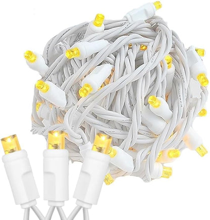 Novelty Lights 11ft Christmas String Lights, 50 Yellow LED Bulbs on White Wire, 2.5" Spacing, Connectable Indoor Outdoor Commercial Grade Lighting for Holidays Patio Weddings