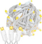 Novelty Lights 11ft Christmas String Lights, 50 Yellow LED Bulbs on White Wire, 2.5" Spacing, Connectable Indoor Outdoor Commercial Grade Lighting for Holidays Patio Weddings