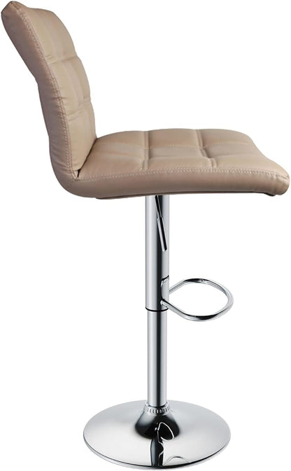 Leopard Modern Square PU Leather Adjustable Bar Stools with Back, Square Back Bar Stools Set of 2, Counter Height Swivel Stool (Khaki)