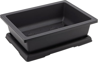 3 Pack 14 Inch Large Bonsai Pots, Rectangular Built in Mesh Plastic Bonsai Training Pots with Trays, Plant Flower Tree Growing Bonsai Planter for Garden Supplies, Yard, Office, Room, Balcony