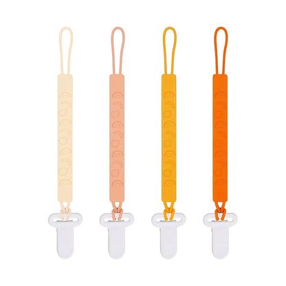 One Piece Design Silicone Pacifier Clip Holder for Baby Boys and Girls,Pack of 4 Flexible Paci Leash,Binky Clips,Newborn Essentials (Fruits, Yellow)