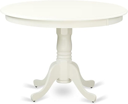 East West Furniture HLIP5-LWH-W 5 Piece Kitchen Table Set for 4 Includes a Round Dining Table with Pedestal and 4 Dining Room Chairs, 42x42 Inch, Linen White