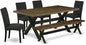 East West Furniture X677DR124-6 6 Piece Dining Set Contains a Rectangle Dining Room Table with X-Legs and 4 Black Color Linen Fabric Upholstered Chairs with a Bench, 40x72 Inch, Multi-Color