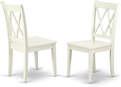 East West Furniture DLCL3-LWH-W 3 Piece Dining Room Table Set Contains a Round Dining Table with Dropleaf and 2 Wood Seat Chairs, 42x42 Inch, Linen White