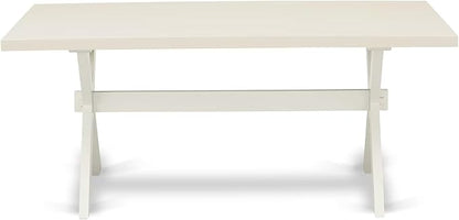 East West Furniture X027LA015-7 7 Piece Dining Room Furniture Set Consist of a Rectangle Dining Table with X-Legs and 6 Baby Blue Linen Fabric Parsons Chairs, 40x72 Inch, Multi-Color