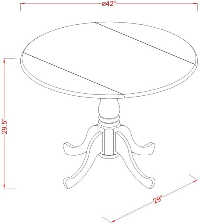 East West Furniture DLNO5-BLK-W 5 Piece Dinette Set for 4 Includes a Round Dining Room Table with Dropleaf and 4 Kitchen Dining Chairs, 42x42 Inch, Black