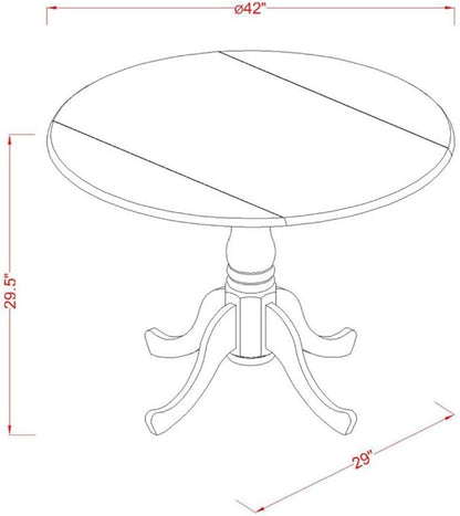 East West Furniture DLNI5-BMK-W 5 Piece Dinette Set for 4 Includes a Round Dining Room Table with Dropleaf and 4 Dining Chairs, 42x42 Inch, Buttermilk & Cherry