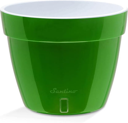 Santino AST 10.6 Inch Self Watering Planter Green-Gold/White for Indoor Plants - Premium Quality Plastic Pot with Water Level Indicator for All House Herbs, Plants, African Violets and Dahlias