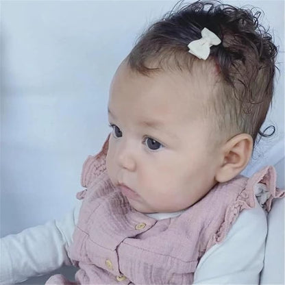 24 Pcs Thumbnail Hair Bow Snap Clips for Toddler Baby Fine Hair Clips in Fringe Bangs Tiny Bow Accessories Infant Baby Girl Kids Mini Hairbow