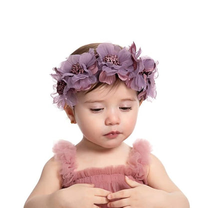 Bethynas Baby Girls Flower Cluster Headband Soft Lace Cloth Floral Head Wear for Wedding Party Cute Flower Hair Band for Toddlers Flower Girls (Purple)