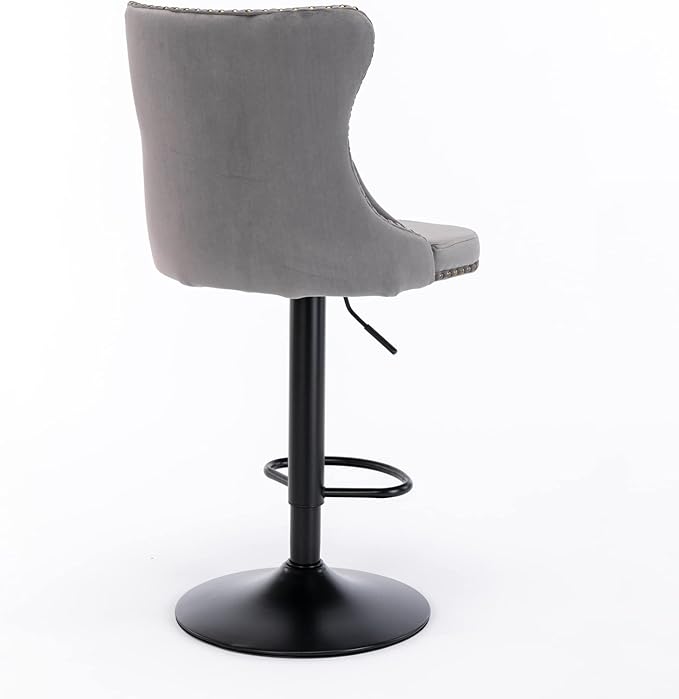 PacknWood Acosure Swivel Velvet Barstools Adjusatble Seat Height from 25-33" with 17.7" Base and Backs Comfortable Tufted,Modern Upholstered Bar Chairs for Home Pub Kitchen,Gray,Set of 2