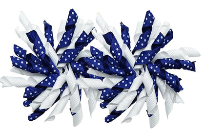 Yxiang 2PCS Indigo Korker Bows for Girls 3'' Curly Bow Hair Clip Ribbon Ponytail Bows Alligator Clip Hair Barrette for Girls Toddlers Kids