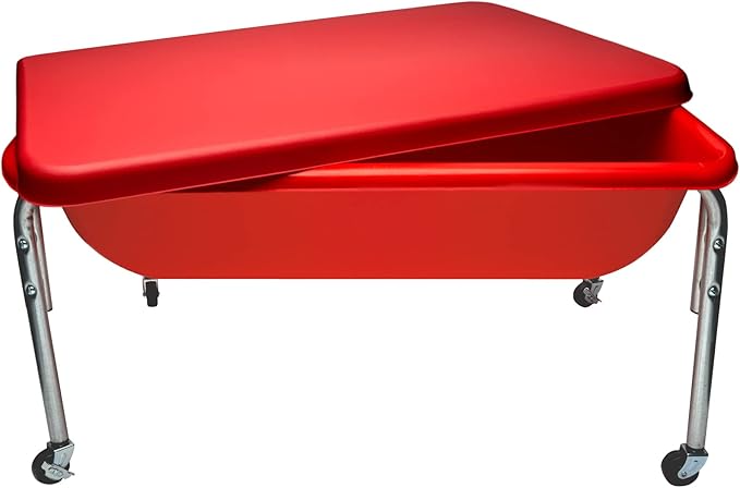 Children's Factory Medium Sensory Table – 18″ Height Table and Lid, Sandbox with Lid, Water Table for Kids, Red