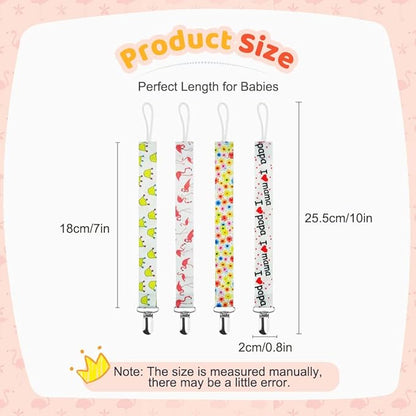 Pacifier Clip for Baby Boys Girls, 4 Pack Pacifier Holder Boho Pattern Leash Pacifier Strap with Clip Unisex Baby Shower Birthday Christmas Gift (Flamingo)