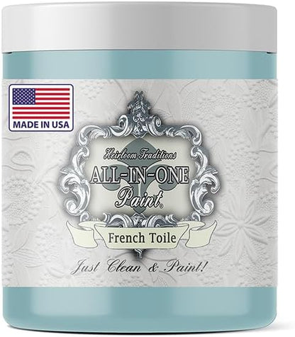 ALL-IN-ONE Paint, Durable cabinet and furniture paint. Built in primer and top coat, no sanding needed. Includes our 30 featured color card - French Toile (warm blue), 8oz Sample