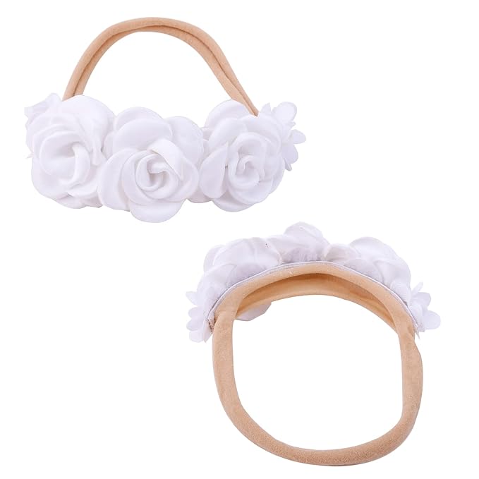 Baby Girl Nylon Headbands Flower Hair Bows Accessories-Elastic Hair Band Crown Handmade FLoral Wraps Birthday Gifts for Girls Newborn Infant Toddler 3Pcs