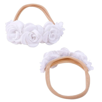 Baby Girl Nylon Headbands Flower Hair Bows Accessories-Elastic Hair Band Crown Handmade FLoral Wraps Birthday Gifts for Girls Newborn Infant Toddler 3Pcs