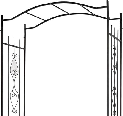 Garden Arbor with Side Garden Trellis, 7.5FT Metal Garden Arch for Climbing Plants Outdoor, Black Archway for Lawn, Patio and Backyard, Wedding Arches for Ceremony, Includes Ground Stakes