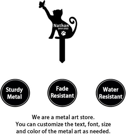 Personalized Name Memorial Garden Stake Pet Metal Grave Marker, Custom Butterfly Cat Memorial Grave Marker Stake, Customized Butterfly Cat Memorial Stake Remembrance Stake with Paw