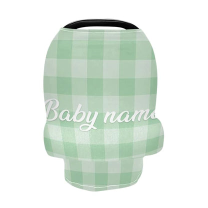 Personalized Baby Car Seat Cover for Babies, Custom Name Baby Car Seats Canopy for Boys Girls, Nursing Breastfeeding Stroller Covers for Infant Newborn, Shower Gift (Green Plaid)