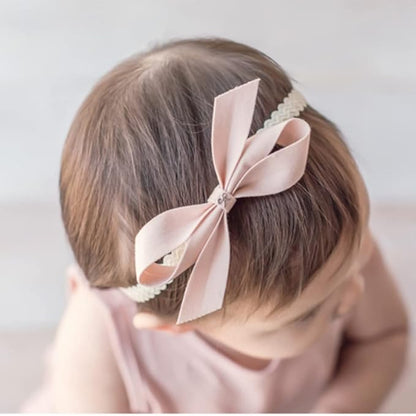 Baby Girls Lace Bow Headband Cute Chiffon Bow-Knot Toddler Hairband Elastic Soft Lace Infants Birthday Party Hair Accessories (Pink-2, One size)