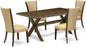 East West Furniture X777VE703-5 5 Piece Dining Set Includes a Rectangle Dining Room Table with X-Legs and 4 Brown Linen Fabric Upholstered Parson Chairs, 40x72 Inch, Multi-Color
