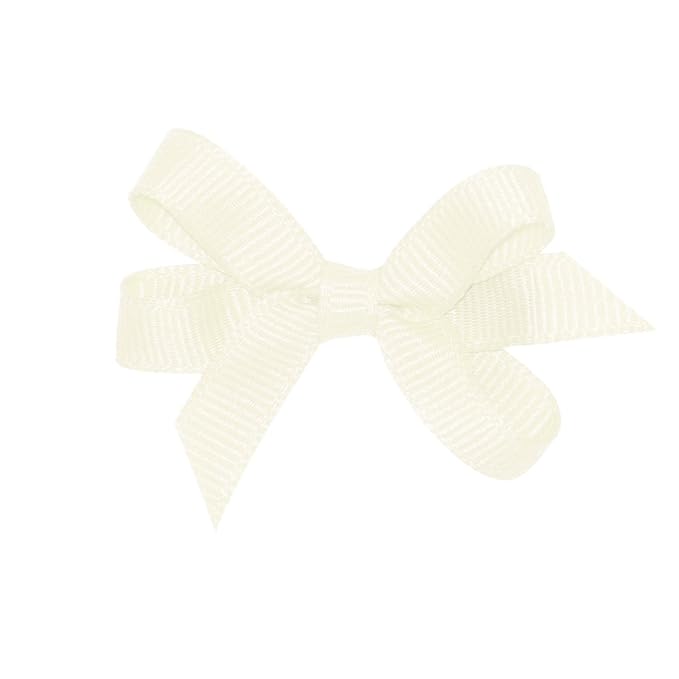 Wee Ones Girls' Classic Grosgrain Hair Bows with Plain Wrap Center, No-Slip Hair Clip, Handmade, Antique White, Baby