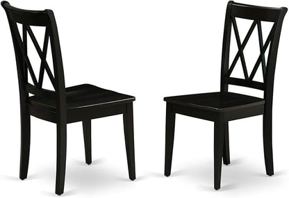 East West Furniture DLCL3-BLK-W 3 Piece Kitchen Table Set for Small Spaces Contains a Round Dining Room Table with Dropleaf and 2 Solid Wood Seat Chairs, 42x42 Inch, Black
