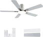 SNJ 52 Inch Brushed Nickel Ceiling Fans with Lights and Remote,Flush Mount Low Profile 5 Blades Ceiling Fan,Dimmable Quiet Reversible DC Motor for,Living Room,Bedroom and Patio