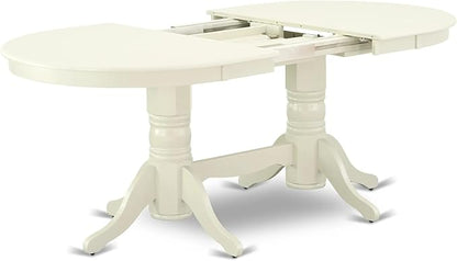 East West Furniture VABO5-LWH-W 5 Piece Kitchen Table Set for 4 Includes an Oval Dining Room Table with Butterfly Leaf and 4 Solid Wood Seat Chairs, 40x76 Inch, Linen White